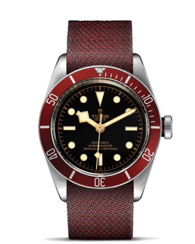 Tudor Black Bay 41 mm steel case, Burgundy fabric strap (watches)